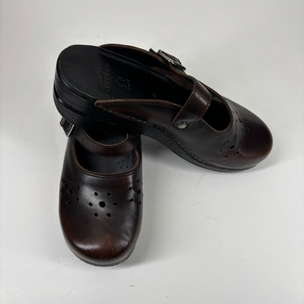 Dansko Merrie Women's US 11.5–12/42 Brown Leather Mary Jane Comfort Buckle Clogs - Picture 15 of 16
